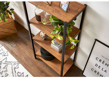 ヴィンテージ 四段ラック 4段 ラック 幅50 奥行き30 収納 オープンラック スチールラック 茶 ブラウン シェルフ 木目調 おしゃれ 棚 本棚(代引不可)