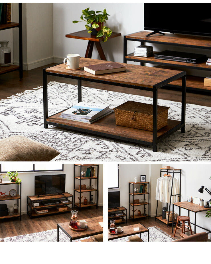 ヴィンテージ コーヒーテーブル センターテーブル ローボード テレビ台 棚付き 2段ラック 収納 オープンラック 茶系 ブラウン シェルフ おしゃれ(代引不可)