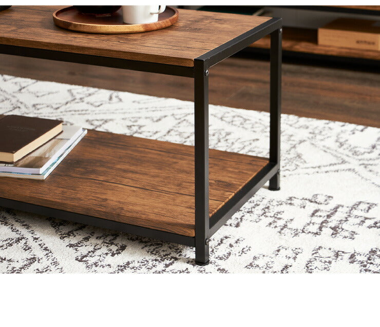 ヴィンテージ コーヒーテーブル センターテーブル ローボード テレビ台 棚付き 2段ラック 収納 オープンラック 茶系 ブラウン シェルフ おしゃれ(代引不可)