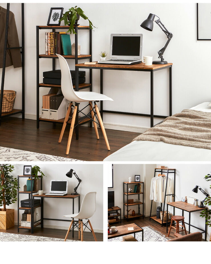 ヴィンテージ デスク 幅80 奥行き50 PCデスク 作業机 机 アンティーク 茶 ブラウン ヴィンテージ おしゃれ 北欧 在宅 スチール I字 収納(代引不可)