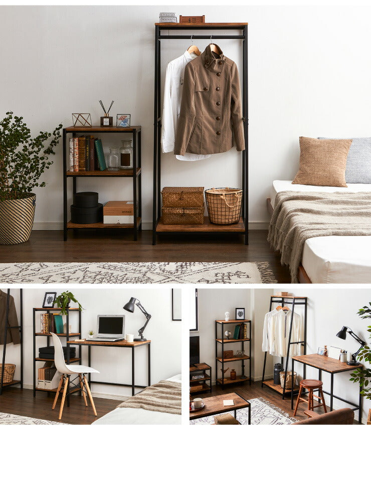 ヴィンテージ ハンガーラック ラック 棚付き 収納棚付き アンティーク 茶系 ブラウン系 おしゃれ シンプル 男前家具 衣類収納(代引不可)