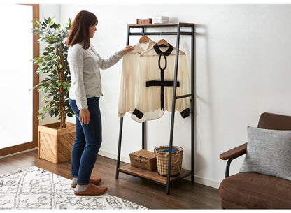 ヴィンテージ ハンガーラック ラック 棚付き 収納棚付き アンティーク 茶系 ブラウン系 おしゃれ シンプル 男前家具 衣類収納(代引不可)