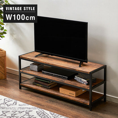 ヴィンテージ ローボード テレビボード テレビ台 棚付き 3段ラック 三段 ラック 収納 オープンラック AVボード 茶系(代引不可)