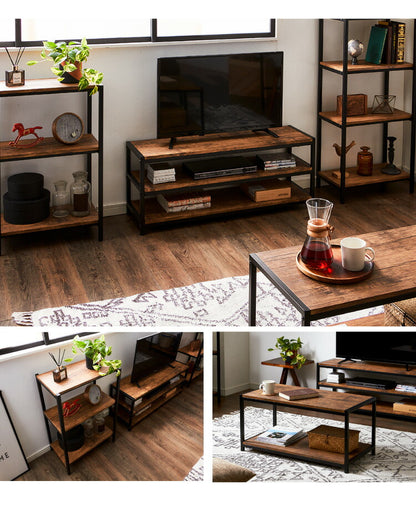 ヴィンテージ ローボード テレビボード テレビ台 棚付き 3段ラック 三段 ラック 収納 オープンラック AVボード 茶系(代引不可)