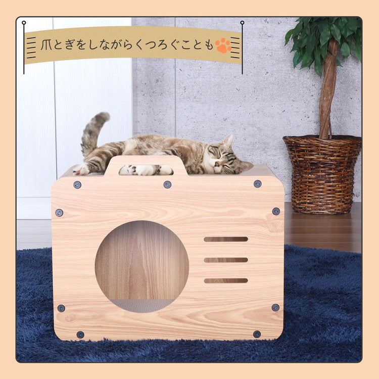 キャットハウス ライン 爪研ぎ つめとぎ 爪やすり ハウス ボックス ベッド 猫 おしゃれ シンプル 猫ハウス 猫ベッド 猫の家 隠れ家 組立式 省スペース 通気性 小窓付き 覗き窓 AFCH-11(代引不可)