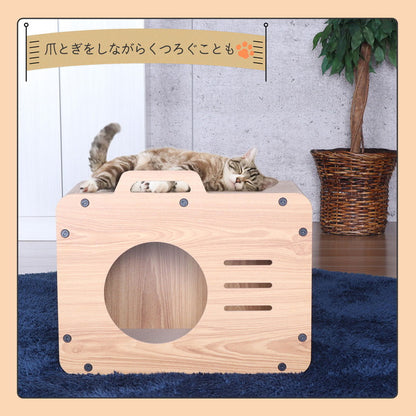 キャットハウス ライン 爪研ぎ つめとぎ 爪やすり ハウス ボックス ベッド 猫 おしゃれ シンプル 猫ハウス 猫ベッド 猫の家 隠れ家 組立式 省スペース 通気性 小窓付き 覗き窓 AFCH-11(代引不可)
