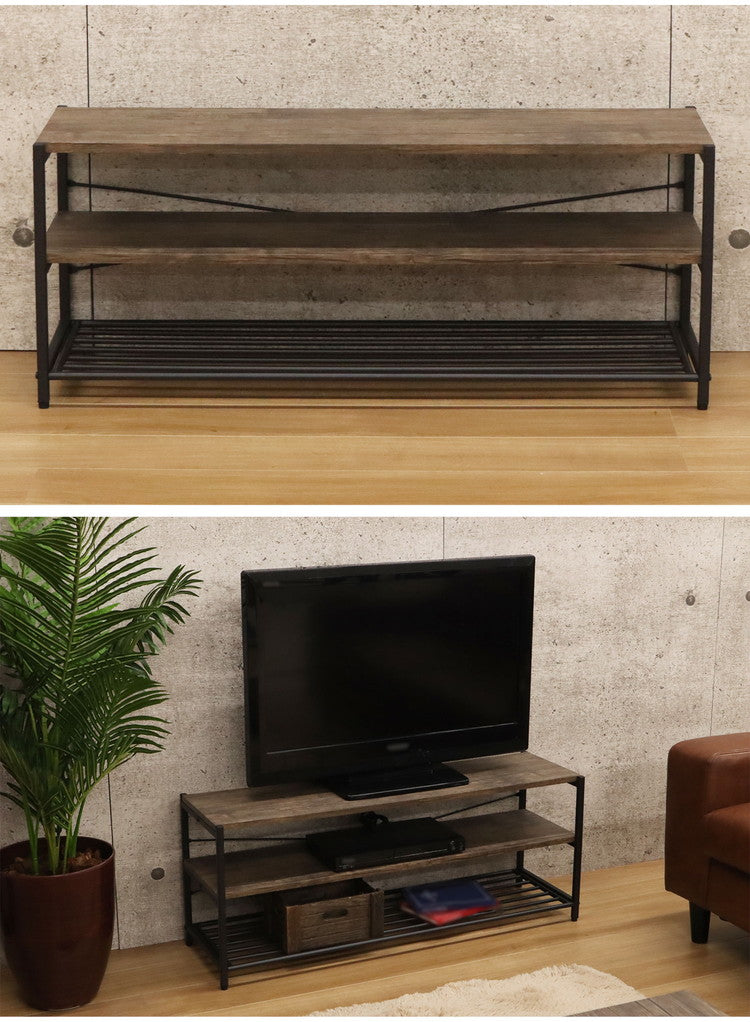 テレビ台 幅100cm バルネ 棚付き 2段 アイアン ブラウン おしゃれ ローボード テレビボード テレビラック TV台 収納 TVボード(代引不可)