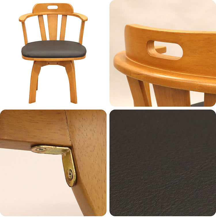 回転式チェア 木製フレーム 回転式 ダイニングチェア 360度回転 面取り加工 肘掛け 背もたれ PVC 椅子 チェア チェアー いす イス リビング 食卓イス リビングチェア(代引不可)