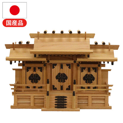 【500円OFF】高級神棚 本欅 屋根違い三社 中 低床 国産 神棚 本ケヤキ神棚 天然木 木目 床落とし式 観音開き 男神 女神 完成品(代引不可)
