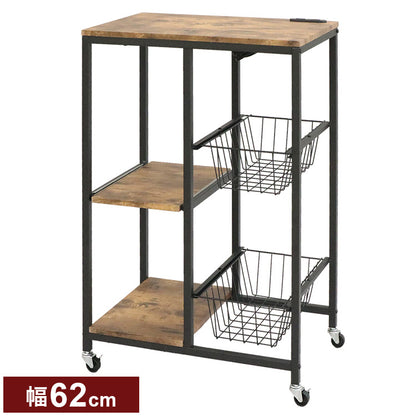 キッチンラック キッチンワゴン 幅62 奥行き44 高さ91.3 オープンラック キャスター付き シェルフ ワゴン ストッカー 収納 おしゃれ 北欧 アンティーク ヴィンテージ コンパクト(代引不可)