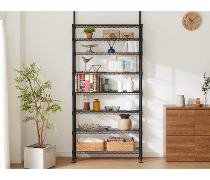 ネーロ 突っ張りラック スチールラック 幅90 奥行き30 8段 オープンラック 大容量 ラック スチール 収納 ヴィンテージ おしゃれ スリム ワイド コンパクト 薄型 棚 つっぱり棚 ツッパリ棚 壁面収納(代引不可)