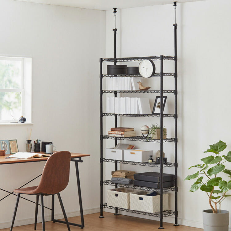 ネーロ 突っ張りラック スチールラック 幅90 奥行き30 8段 オープンラック 大容量 ラック スチール 収納 ヴィンテージ おしゃれ スリム ワイド コンパクト 薄型 棚 つっぱり棚 ツッパリ棚 壁面収納(代引不可)