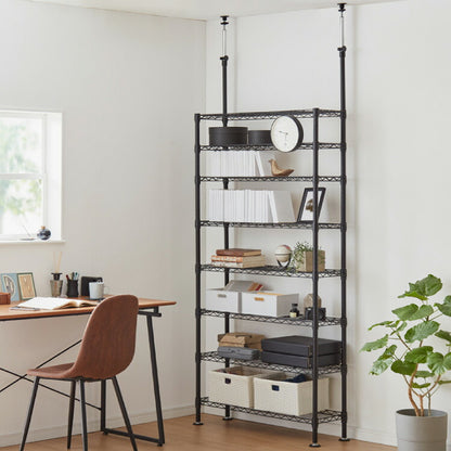 ネーロ 突っ張りラック スチールラック 幅90 奥行き30 8段 オープンラック 大容量 ラック スチール 収納 ヴィンテージ おしゃれ スリム ワイド コンパクト 薄型 棚 つっぱり棚 ツッパリ棚 壁面収納(代引不可)