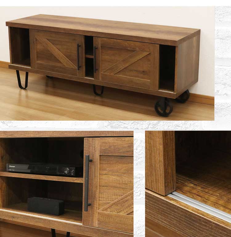 テレビ台 幅150 TV台 テレビボード TVボード AVボード tv台 オーディオボード ヴィンテージ インダストリアル ミッドセンチュリー オープン棚 スライドドア 車輪付(代引不可)