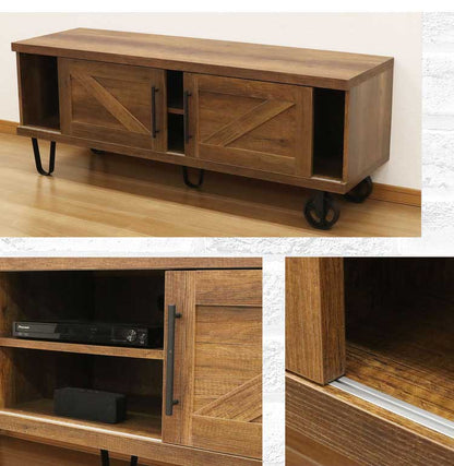 テレビ台 幅150 TV台 テレビボード TVボード AVボード tv台 オーディオボード ヴィンテージ インダストリアル ミッドセンチュリー オープン棚 スライドドア 車輪付(代引不可)