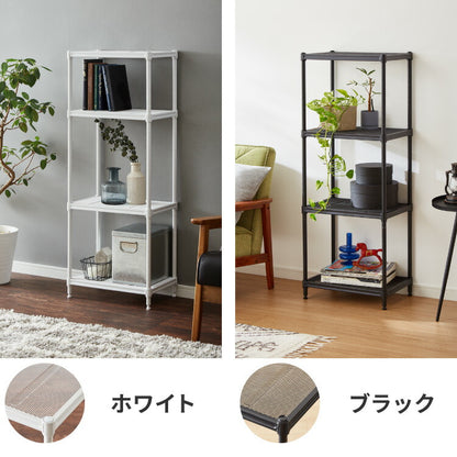 メッシュラック 4段 幅44cm オープンラック リビング 収納 シンプル ラック アジャスター付き リビング収納 ラック収納 物が落ちにくい メッシュ(代引不可)