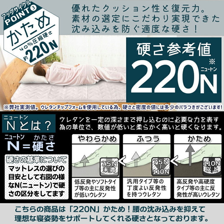 マットレス 日本製 シングル 高密度 チップ マットレス 220N 高反発 硬め 体圧分散 寝返り ウレタン トッパー 80D 国産 オーバーレイ 一枚もの コンパクト マットレストッパー(代引不可)