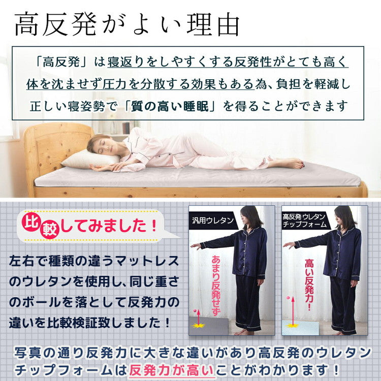 マットレス 日本製 シングル 高密度 チップ マットレス 220N 高反発 硬め 体圧分散 寝返り ウレタン トッパー 80D 国産 オーバーレイ 一枚もの コンパクト マットレストッパー(代引不可)