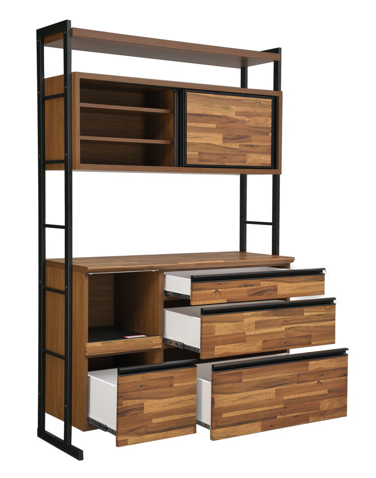 食器棚 キッチンボード 幅124 奥行48 高さ196 アカシア 木目 引き戸 国産 高さ調節 おしゃれ アイアン モイス加工 レンジ台 レンジボード 大容量 キッチン 収納(代引不可)