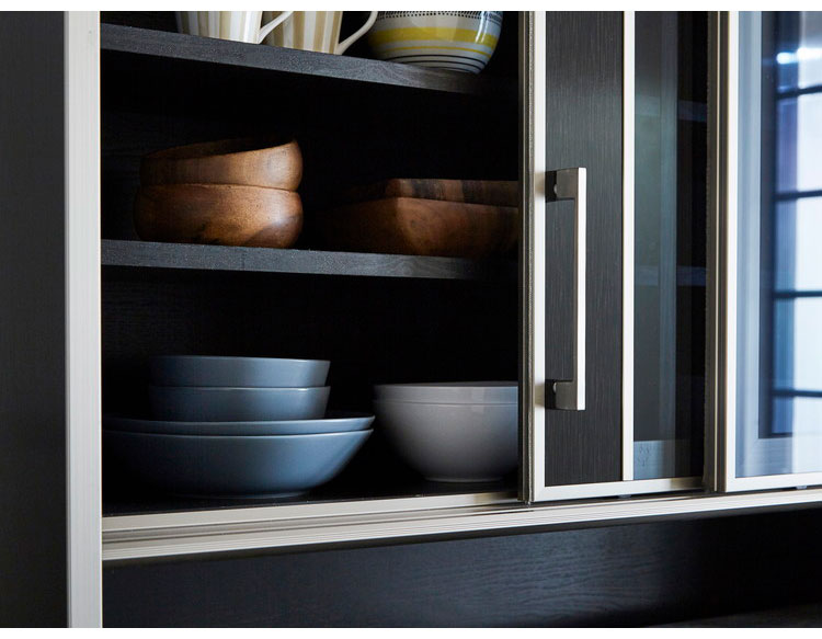 食器棚 キッチンボード 幅120 奥行48 高さ200 完成品 国産 モイス加工 レンジ台 レンジボード 大容量 キッチン 収納 木目 フルオープンレール ホワイト 白 ブラック キングウッド(代引不可)