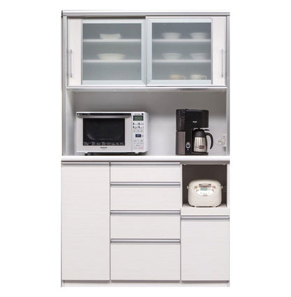 食器棚 キッチンボード 幅120 奥行48 高さ200 完成品 国産 モイス加工 レンジ台 レンジボード 大容量 キッチン 収納 木目 フルオープンレール ホワイト 白 ブラック キングウッド(代引不可)