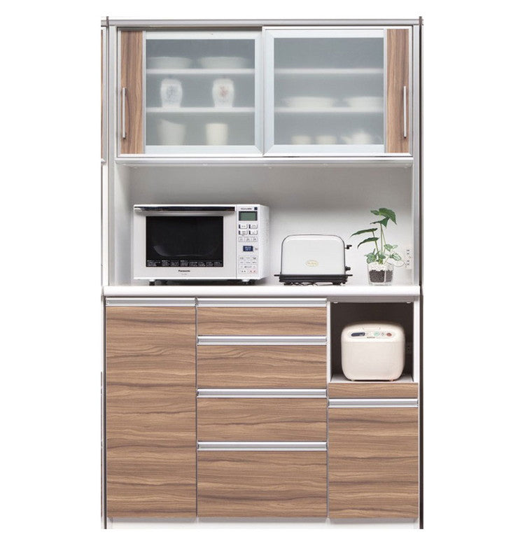 食器棚 キッチンボード 幅120 奥行48 高さ200 完成品 国産 モイス加工 レンジ台 レンジボード 大容量 キッチン 収納 木目 フルオープンレール ホワイト 白 ブラック キングウッド(代引不可)