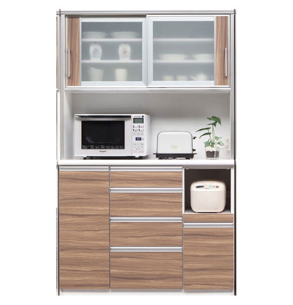 食器棚 キッチンボード 幅120 奥行48 高さ200 完成品 国産 モイス加工 レンジ台 レンジボード 大容量 キッチン 収納 木目 フルオープンレール ホワイト 白 ブラック キングウッド(代引不可)