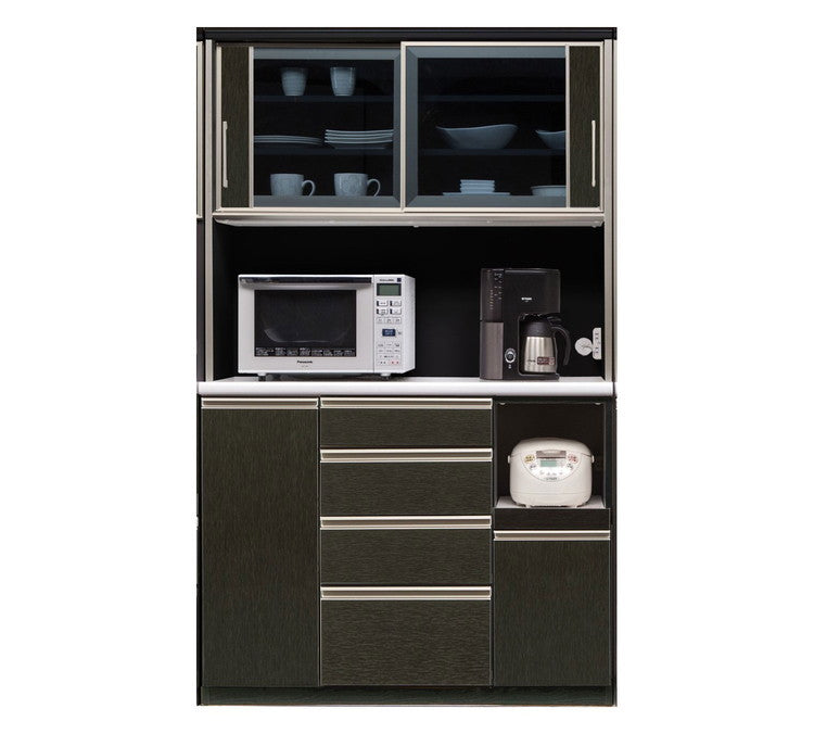 食器棚 キッチンボード 幅120 奥行48 高さ200 完成品 国産 モイス加工 レンジ台 レンジボード 大容量 キッチン 収納 木目 フルオープンレール ホワイト 白 ブラック キングウッド(代引不可)