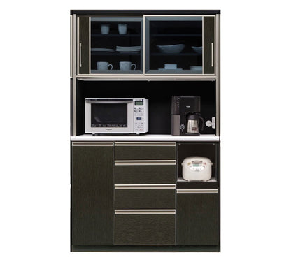 食器棚 キッチンボード 幅120 奥行48 高さ200 完成品 国産 モイス加工 レンジ台 レンジボード 大容量 キッチン 収納 木目 フルオープンレール ホワイト 白 ブラック キングウッド(代引不可)