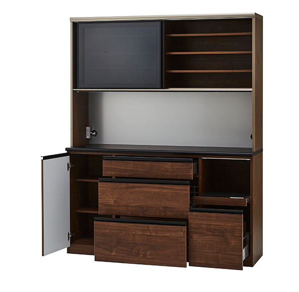 食器棚 カップボード 幅160cm 奥行48cm 高さ198cm キッチンボード ダイニングボード 160cm モダン ハイグロス ホワイト 木目 ディッシュスタンド 160cm幅 食器家電収納棚(代引不可)