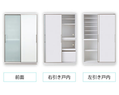 食器棚 片面スライドガラス扉タイプ モイス付き 幅122cm 高さ195cm 奥行55cm 【大川家具 国産 日本製 開梱設置無料】キッチン収納 ダイニング収納 食器棚 (代引不可)