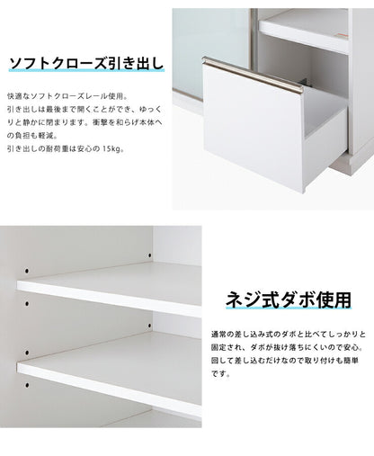 食器棚 両面スライド板戸タイプ モイス付き 幅122cm 高さ195cm 奥行55cm 【大川家具 国産 日本製 開梱設置無料】キッチン収納 ダイニング収納 (代引不可)