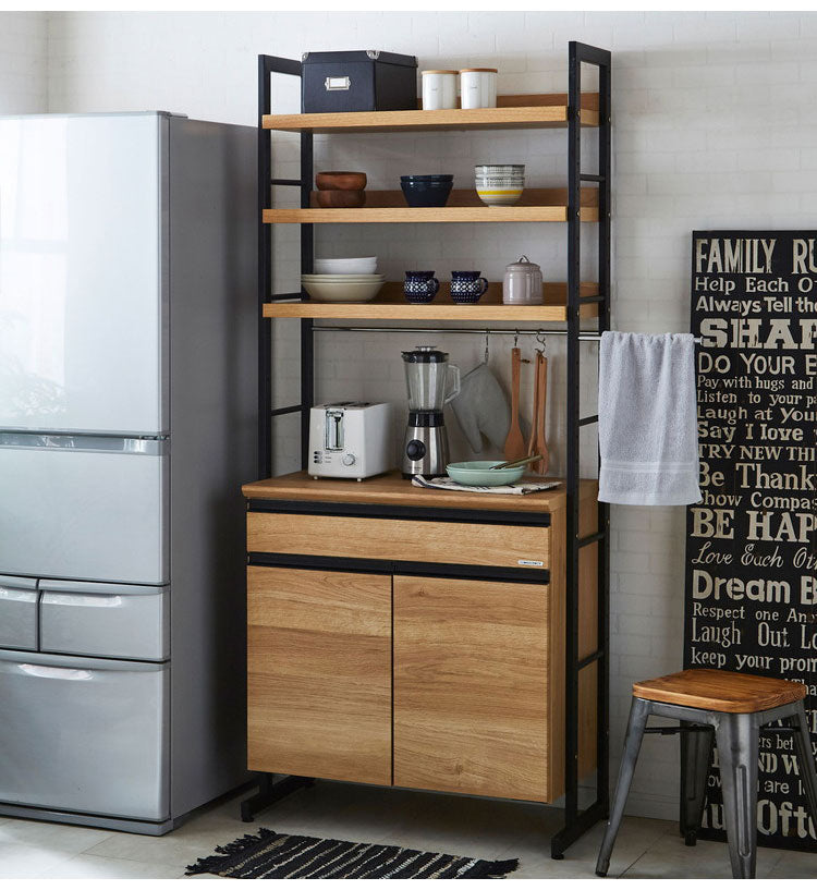 食器棚 キッチンボード 幅84 奥行48 高さ196 木目 引き戸 国産 間仕切り 背面化粧 高さ調節 おしゃれ アイアン レンジ台 レンジボード 大容量 キッチン 収納 ウォールナット オーク(代引不可)