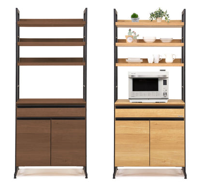 食器棚 キッチンボード 幅84 奥行48 高さ196 木目 引き戸 国産 間仕切り 背面化粧 高さ調節 おしゃれ アイアン レンジ台 レンジボード 大容量 キッチン 収納 ウォールナット オーク(代引不可)