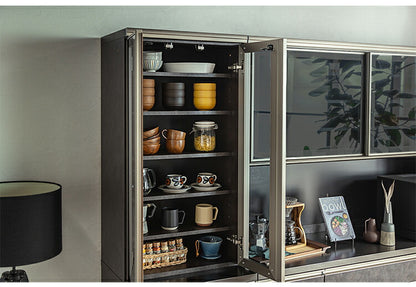 食器棚 幅60cm カップボード ダイニングボード セラミック調 ブラウン ステンレス ダストボックス 収納 引き出し 扉 硝子飛散防止フィルム 新生活 リビング ブラウン ホワイト(代引不可)