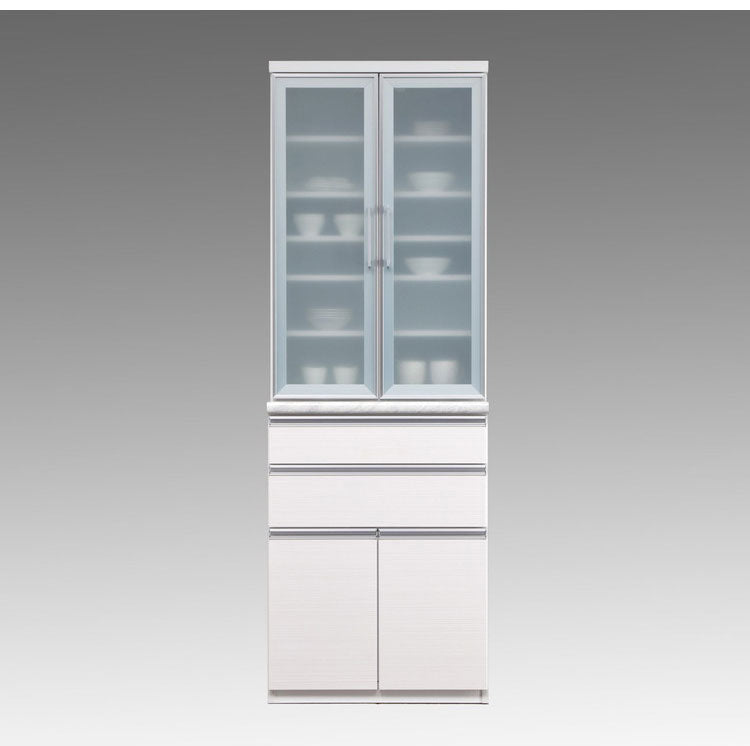 食器棚 キッチンボード 幅70 奥行48 高さ203 完成品 国産 モイス加工 レンジ台 レンジボード 大容量 ソフトクローズ キッチン 収納 木目 フルオープンレール ホワイト 白 キングウッド(代引不可)