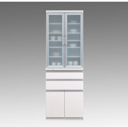 食器棚 キッチンボード 幅70 奥行48 高さ203 完成品 国産 モイス加工 レンジ台 レンジボード 大容量 ソフトクローズ キッチン 収納 木目 フルオープンレール ホワイト 白 キングウッド(代引不可)