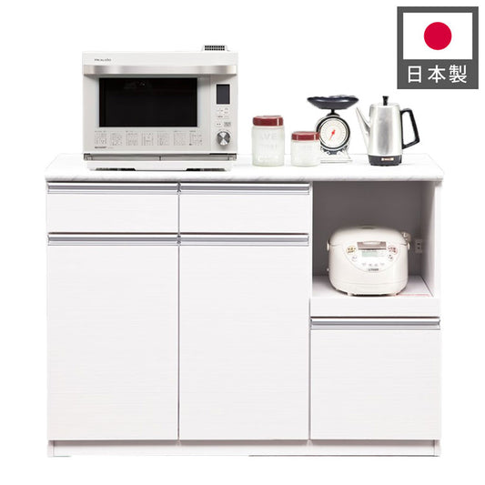 キッチンカウンター 120 間仕切り 石目調天板 完成品 幅120cm 木目 コンセント付き キッチン 収納 ナチュラル 食器棚 テーブル レンジ台 レンジラック 食器棚(代引不可)