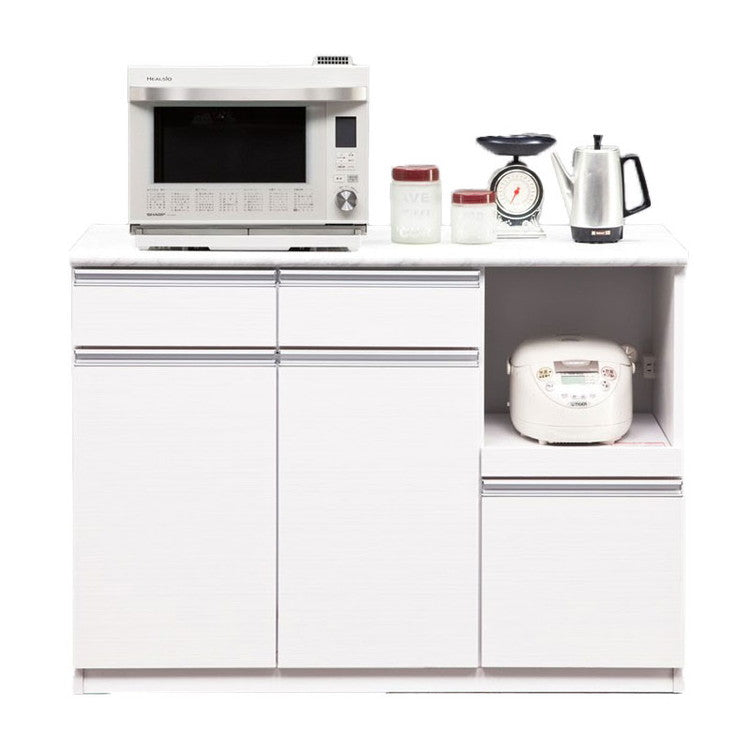 キッチンカウンター 120 間仕切り 石目調天板 完成品 幅120cm 木目 コンセント付き キッチン 収納 ナチュラル 食器棚 テーブル レンジ台 レンジラック 食器棚(代引不可)