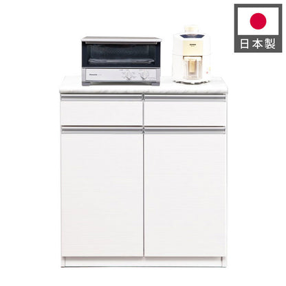 キッチンカウンター 80 間仕切り 観音開きタイプ 石目調天板 完成品 幅80cm 木目 コンセント付き キッチン 収納 ナチュラル 食器棚 テーブル レンジ台 レンジラック 食器棚(代引不可)