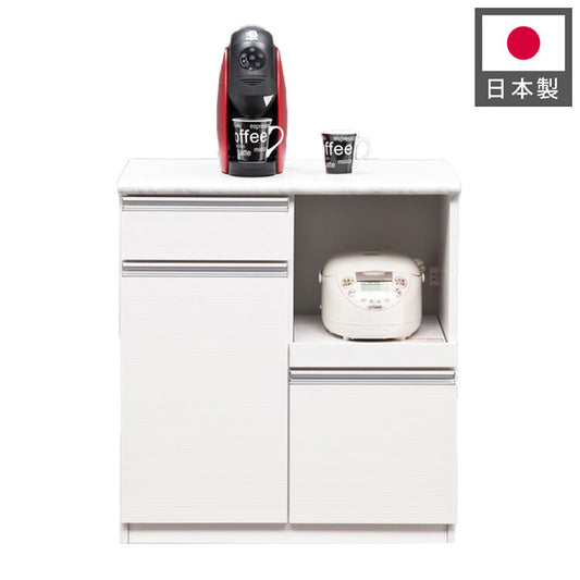 キッチンカウンター 80 間仕切り スライドタイプ 石目調天板 完成品 幅80cm 木目 コンセント付き キッチン 収納 ナチュラル 食器棚 テーブル レンジ台 レンジラック 食器棚(代引不可)