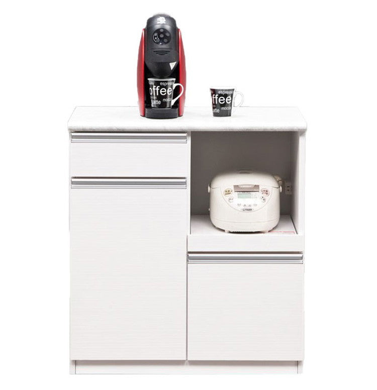 キッチンカウンター 80 間仕切り スライドタイプ 石目調天板 完成品 幅80cm 木目 コンセント付き キッチン 収納 ナチュラル 食器棚 テーブル レンジ台 レンジラック 食器棚(代引不可)