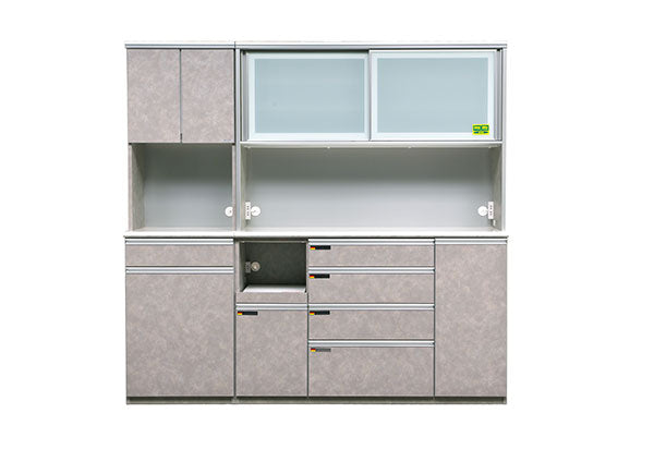 食器棚 キッチンボード 幅150cm 奥行48cm 高さ198cm カップボード ダイニングボード 150cm セラミック調 グレー 150cm幅 食器家電収納棚 レンジ台 コンセント付 キッチン(代引不可)