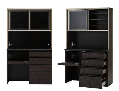 食器棚 レンジ台 キッチンボード 幅120cm 奥行48cm 高さ201.5cm カップボード ダイニングボード 120cm セラミック調 ブラウン ダストボックス収納 120cm幅 食器家電収納棚(代引不可)