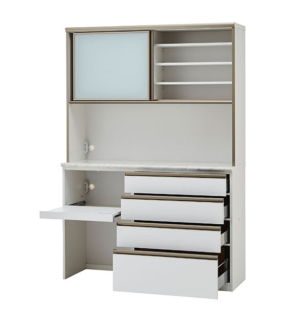 食器棚 レンジ台 キッチンボード 幅140cm 奥行48cm 高さ201.5cm カップボード ダイニングボード 140cm セラミック調 ブラウン ダストボックス収納 140cm幅 食器家電収納棚(代引不可)