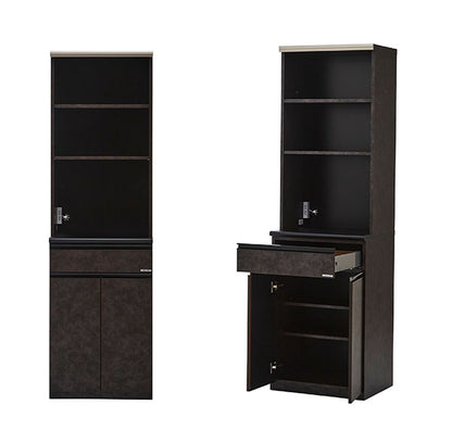 食器棚 レンジ台 キッチンボード 幅60cm 奥行48cm 高さ201.5cm カップボード ダイニングボード 60cm セラミック調 ブラウン 60cm幅 食器家電収納棚 レンジ台 コンセント付(代引不可)