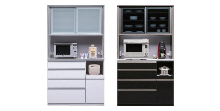 食器棚 キッチンボード 幅120 奥行48 高さ201.5 完成品 国産 モイス加工 レンジ台 レンジボード 大容量 ソフトクローズ キッチン 収納 木目 フルオープンレール ホワイト 白 ブラック(代引不可)