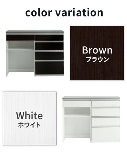 キッチンカウンター 120cm幅 食器家電収納カウンタ― 引出タイプ+ダストタイプ+OSパネルカウンタ―天板(シルバー) 壁面 カウンター 新生活 キッチン収納(代引不可)