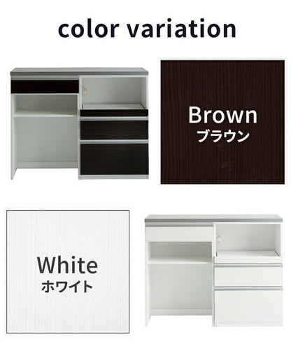 キッチンカウンター 120cm幅 食器家電収納カウンタ― スライドテーブルタイプ+ダストタイプ+OSパネルカウンタ―天板(シルバー) 壁面 カウンター 新生活 キッチン収納(代引不可)