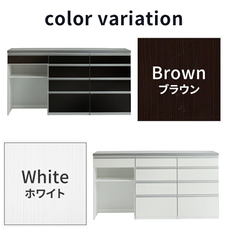 キッチンカウンター 180cm幅 食器家電収納カウンタ― 引出タイプ+引出タイプ+ダストタイプ+OSパネルカウンタ―天板(シルバー) 新生活 キッチン収納 壁面 カウンター 新生活 キッチン収納(代引不可)